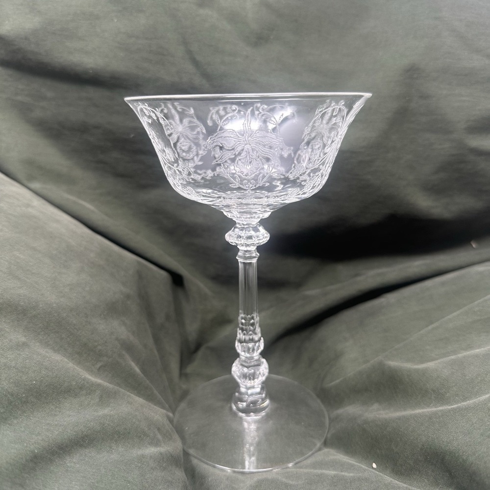 HEISEY ORCHID ETCHED ELEGANT GLASS SHERBET SAUCER CHAMPAGNE GOBLET(S) 10